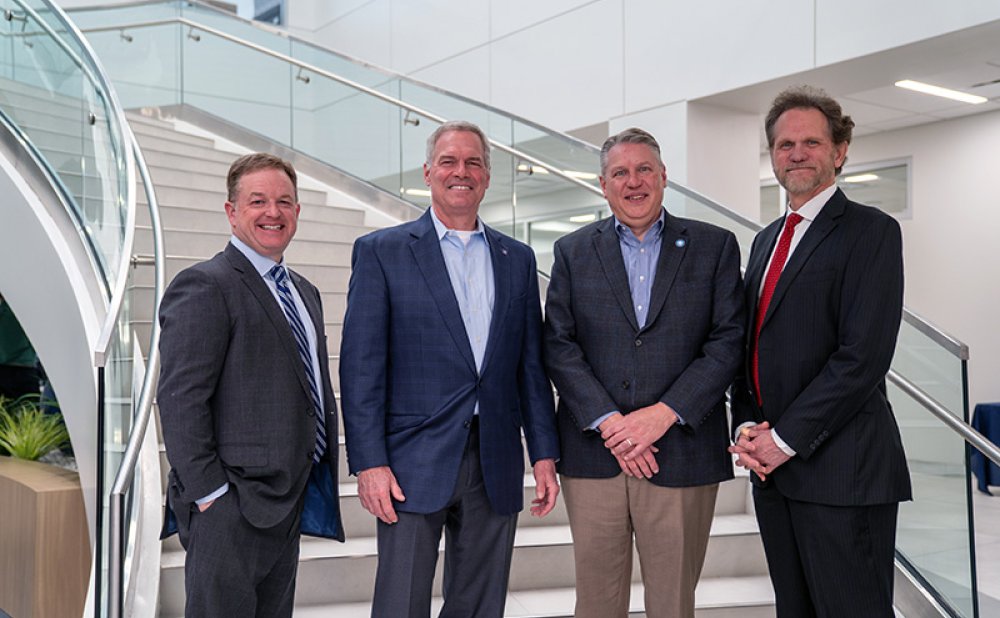 At BHSU College of Osteopathic Medicine, from left, Jason Little, Baptist president and CEO; Bryan Jordan, chairman, president and CEO of First Horizon; Hampton Hopkins, president of Baptist Health Sciences University; and Dr. Peter Bell, vice provost and dean of BHSU College of Osteopathic Medicine.