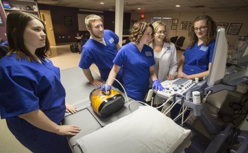 students working with sonography device