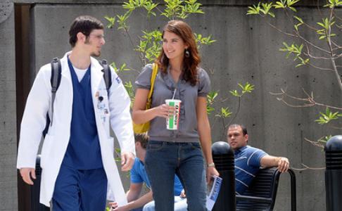 students walking on campus