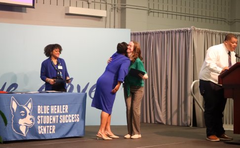 Student honored at BHSU Hartley Awards, celebrated by the Blue Healer Student Success Center team.