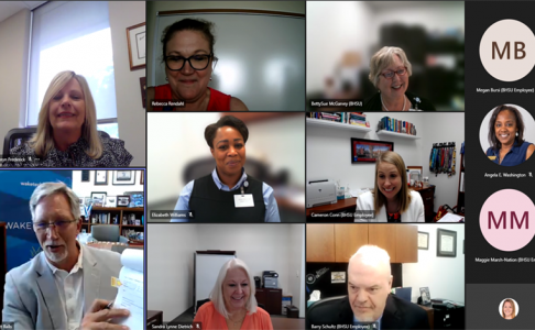 Photo of a screen capture from the virtual Wake Tech Community College and BHSU articulation agreement signing. Shows all members present for the signing. 